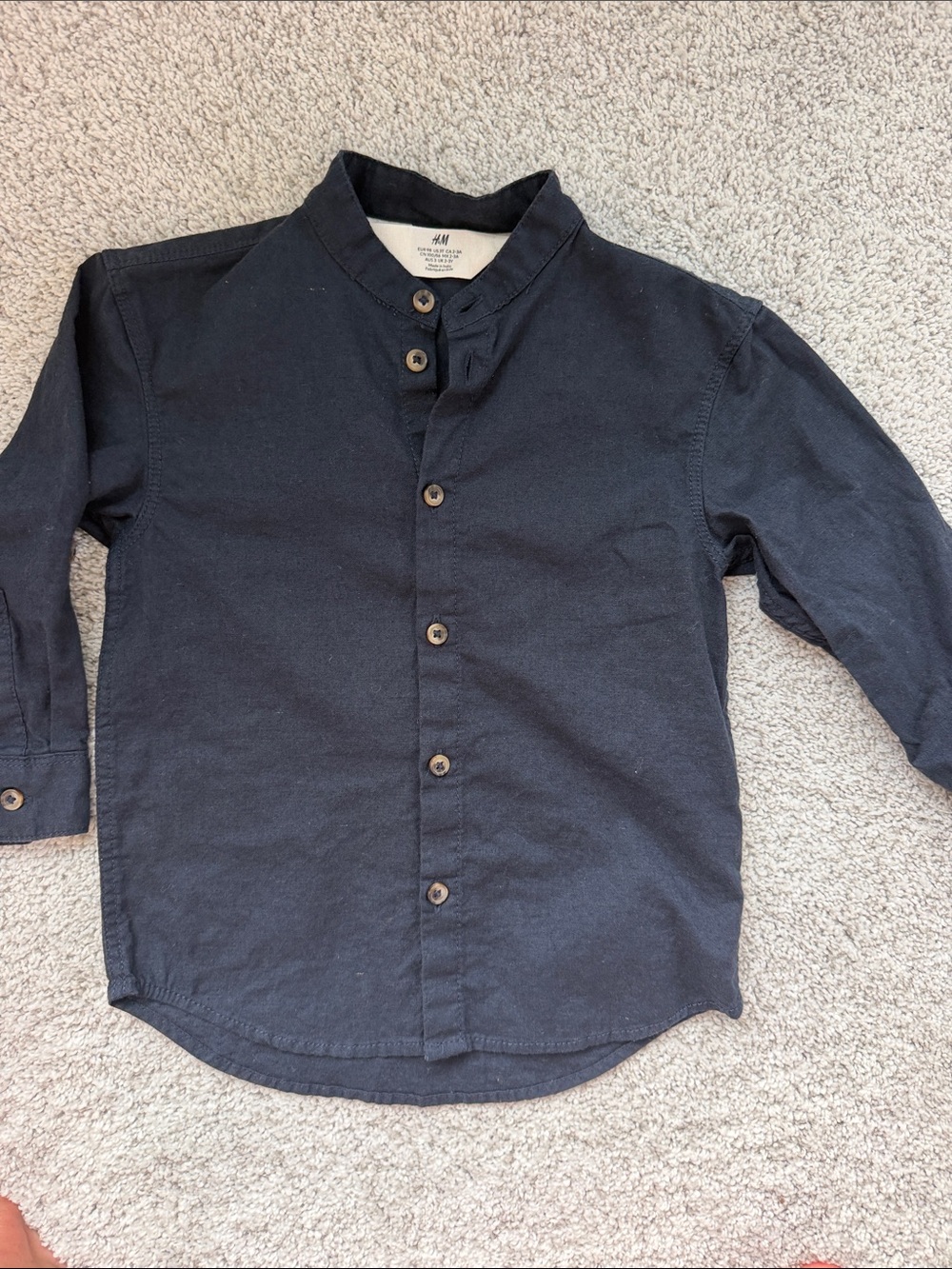 H&M Boys' Dark Navy Mandarin Collar Button-Down Shirt